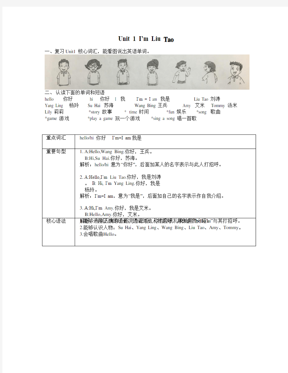 2020译林版小学英语一年级上册知识点