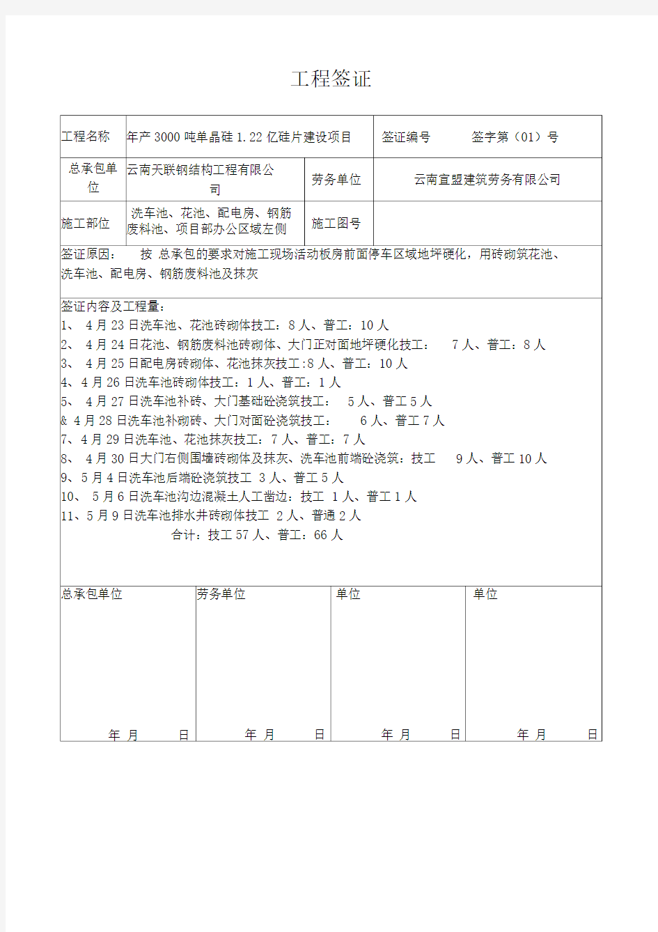 工程现场签证单模板