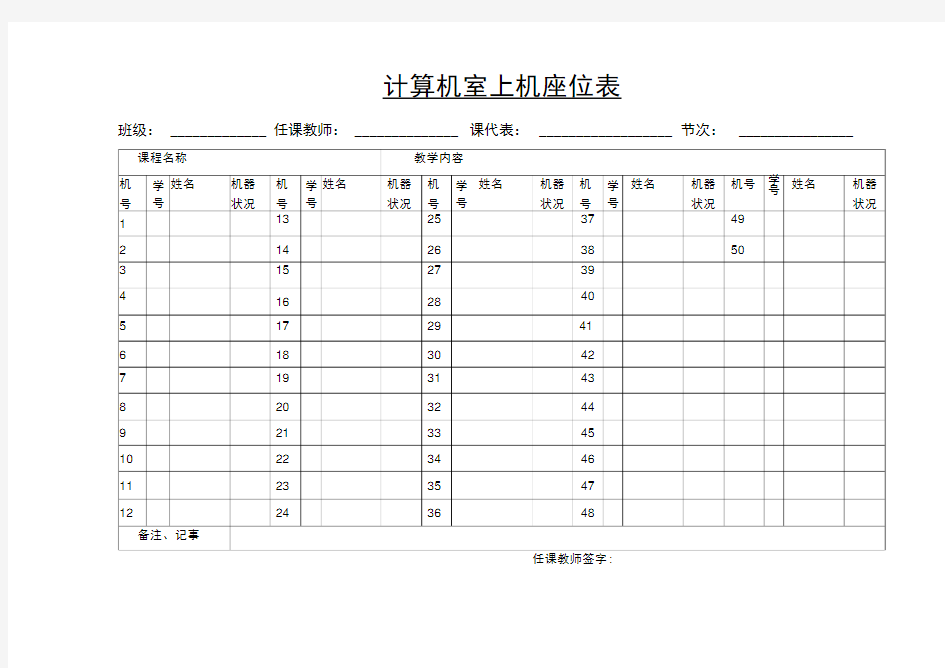 计算机室使用登记表