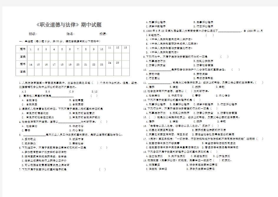 职业道德与法律期末试题及答案