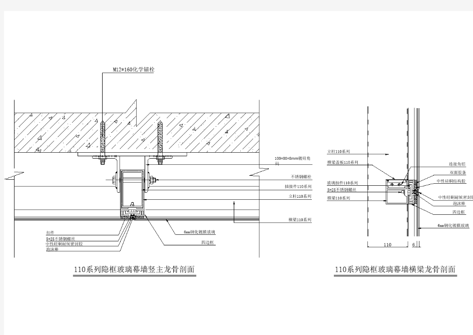 090-隐框玻璃幕墙龙骨节点详图