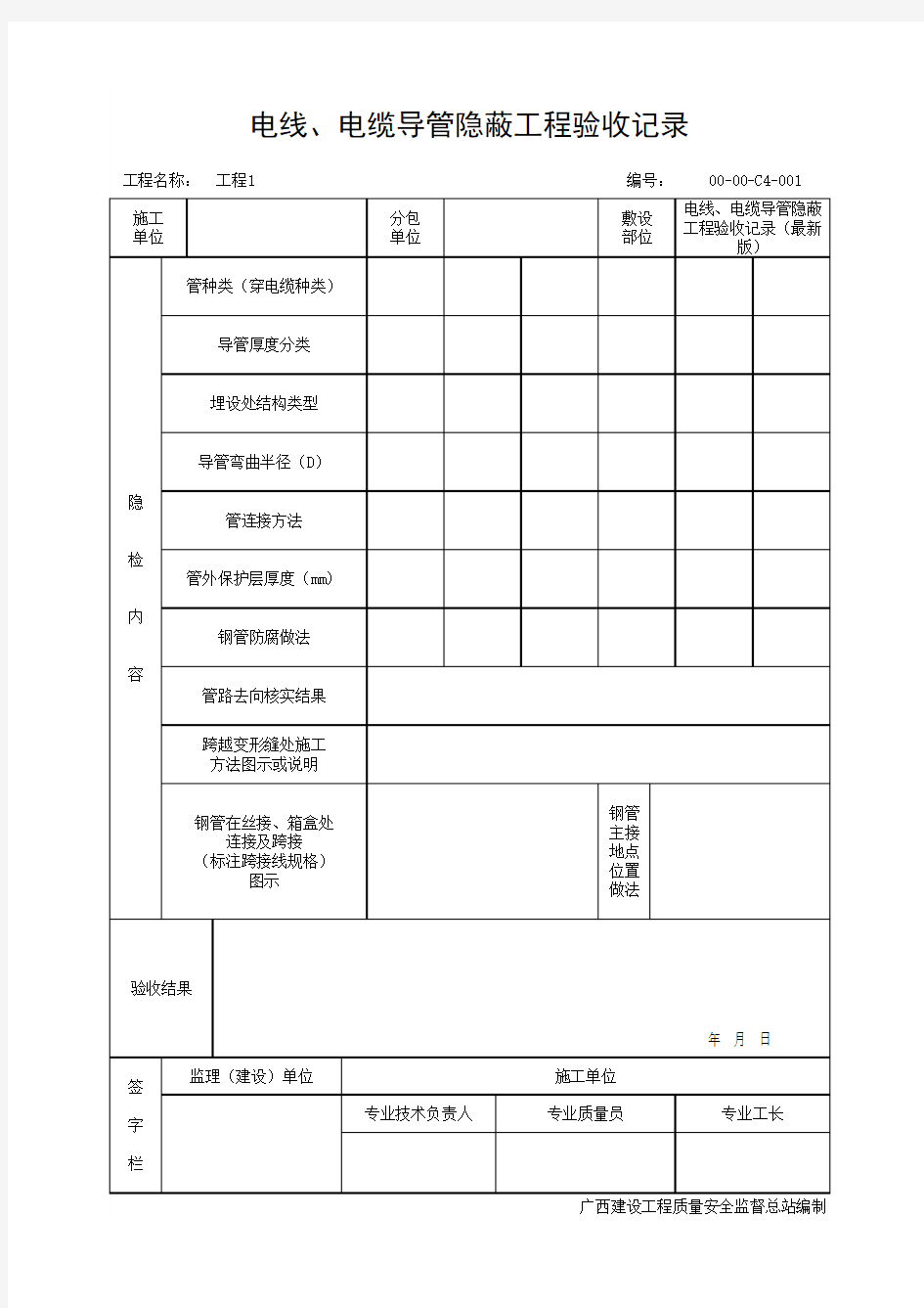 电线、电缆导管隐蔽工程验收记录(最新版)