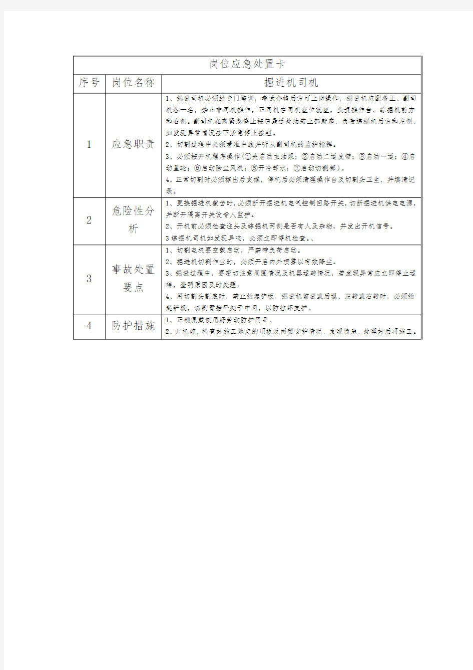 煤矿岗位应急处置卡