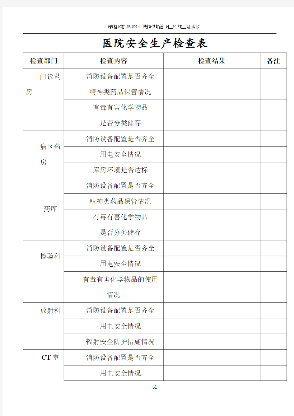 医院安全生产检查表