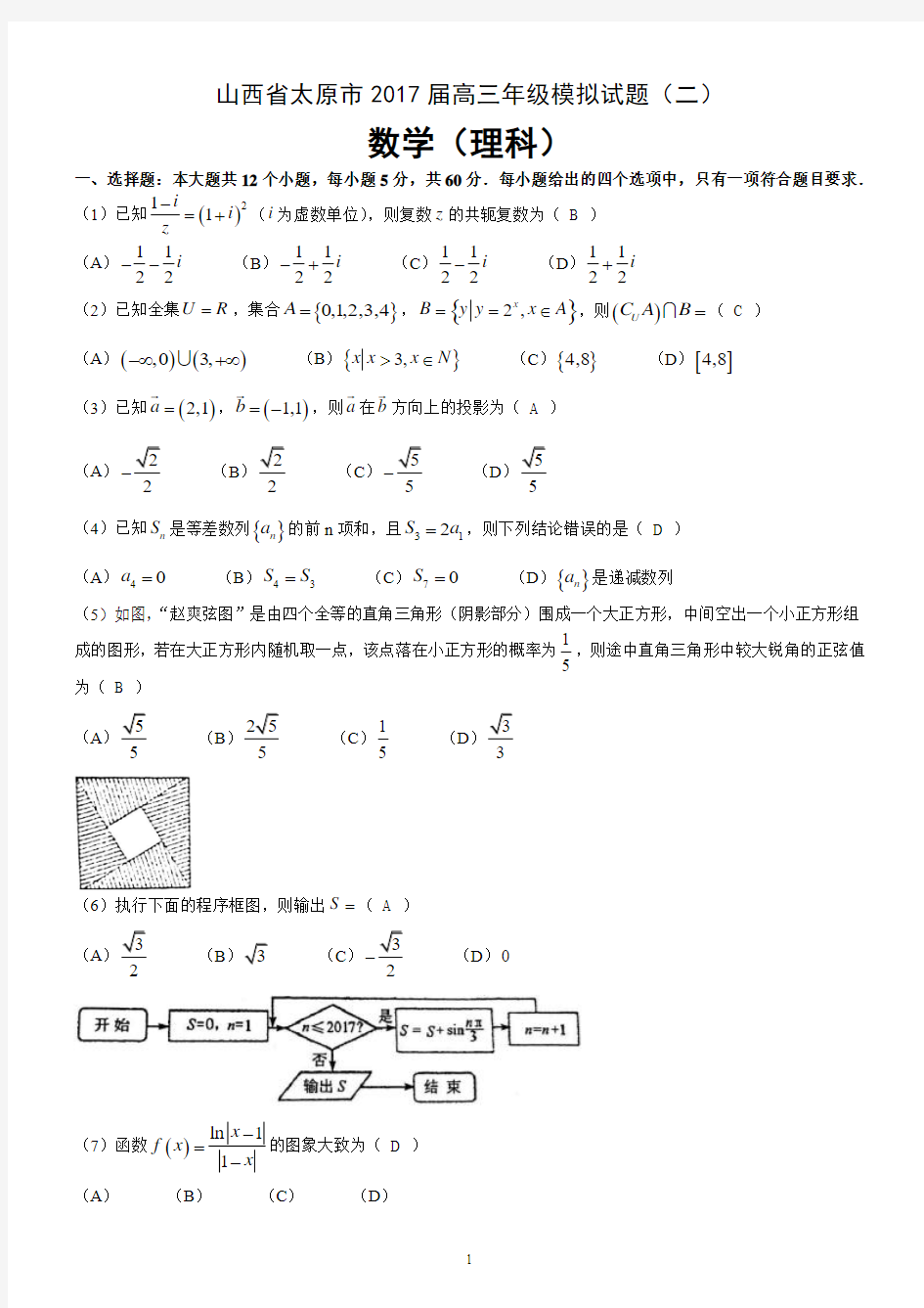 (Word版)山西省太原市2017届高三年级模拟试题(二)数学(理科)