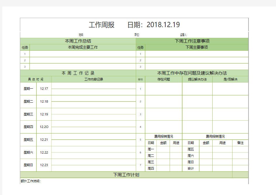 工作周报数据分析表excel模板