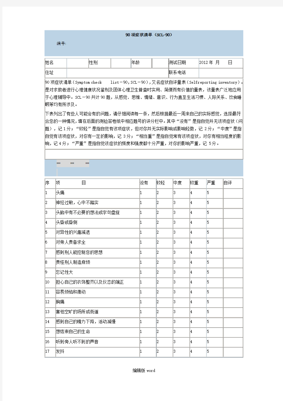 90项症状清单