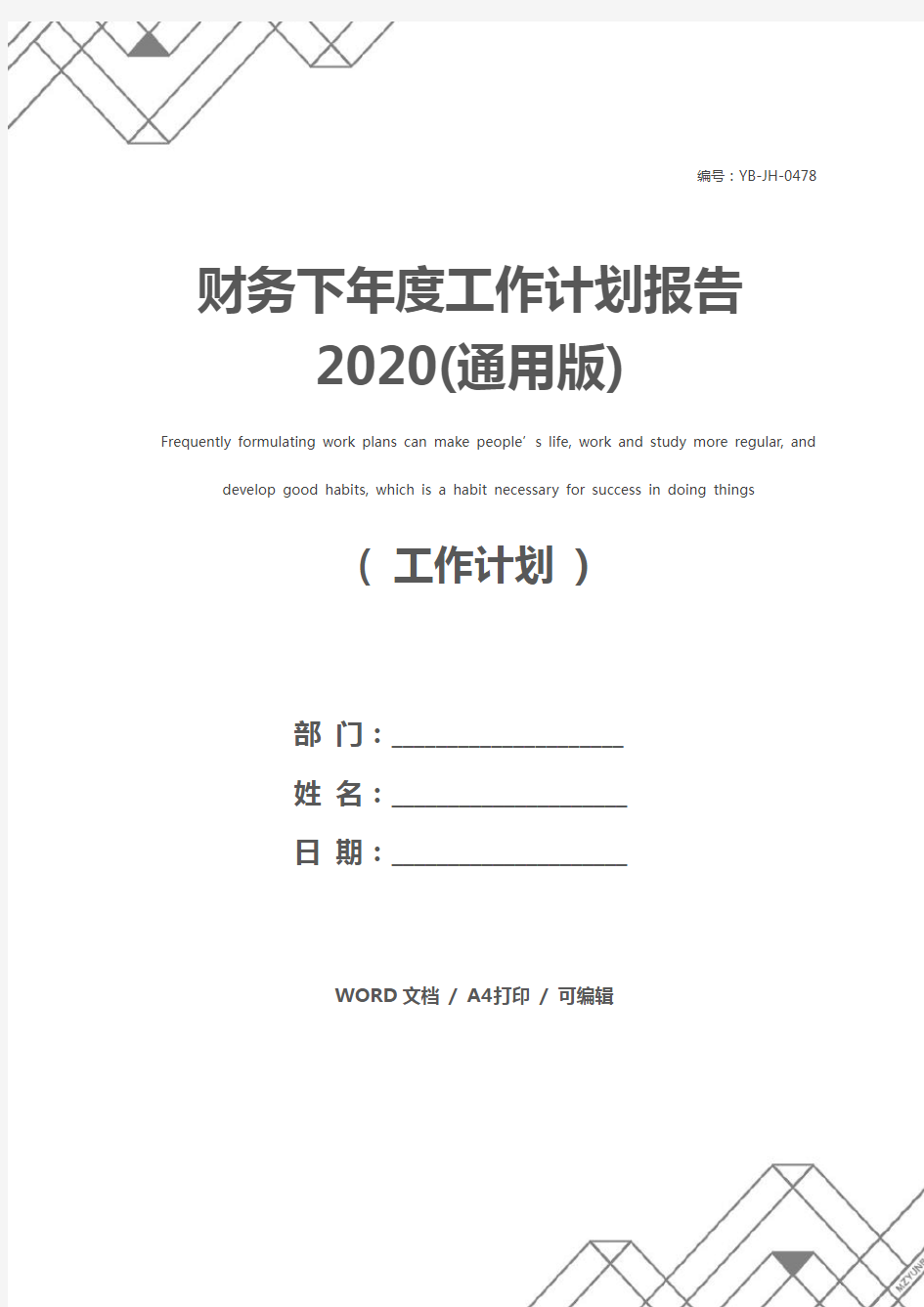 财务下年度工作计划报告2020(通用版)