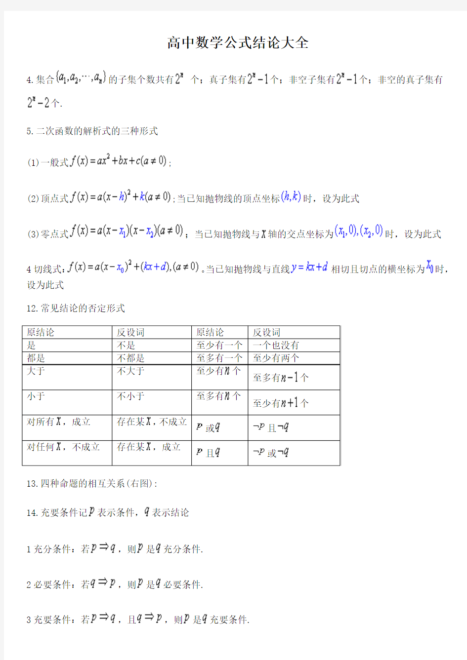 高中数学公式大全1