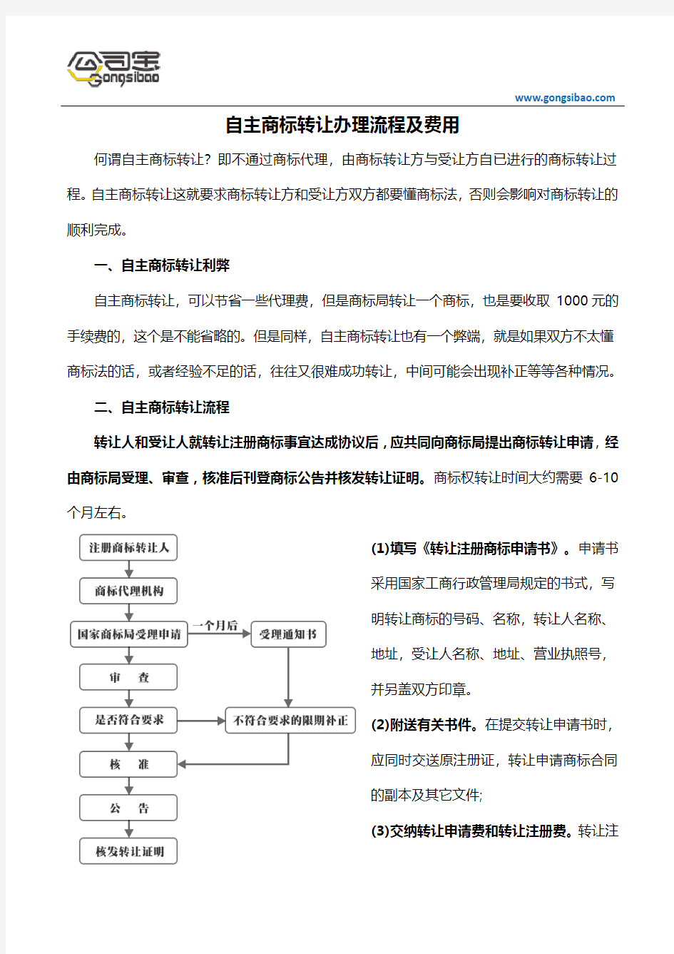 自主商标转让办理流程及费用