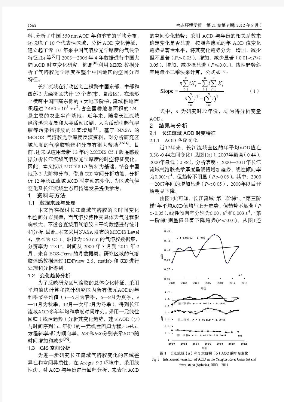 近年来长江流域气溶胶光学厚度时空变化特征分析