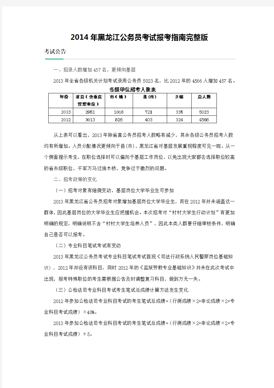 2014年黑龙江公务员考试报考指南完整版