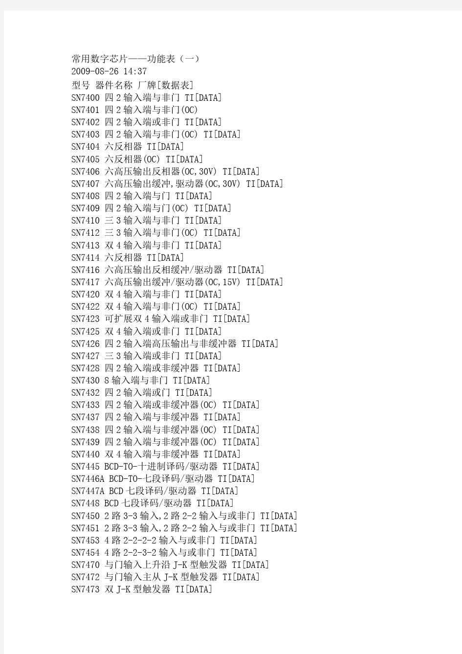 常用数字电路芯片