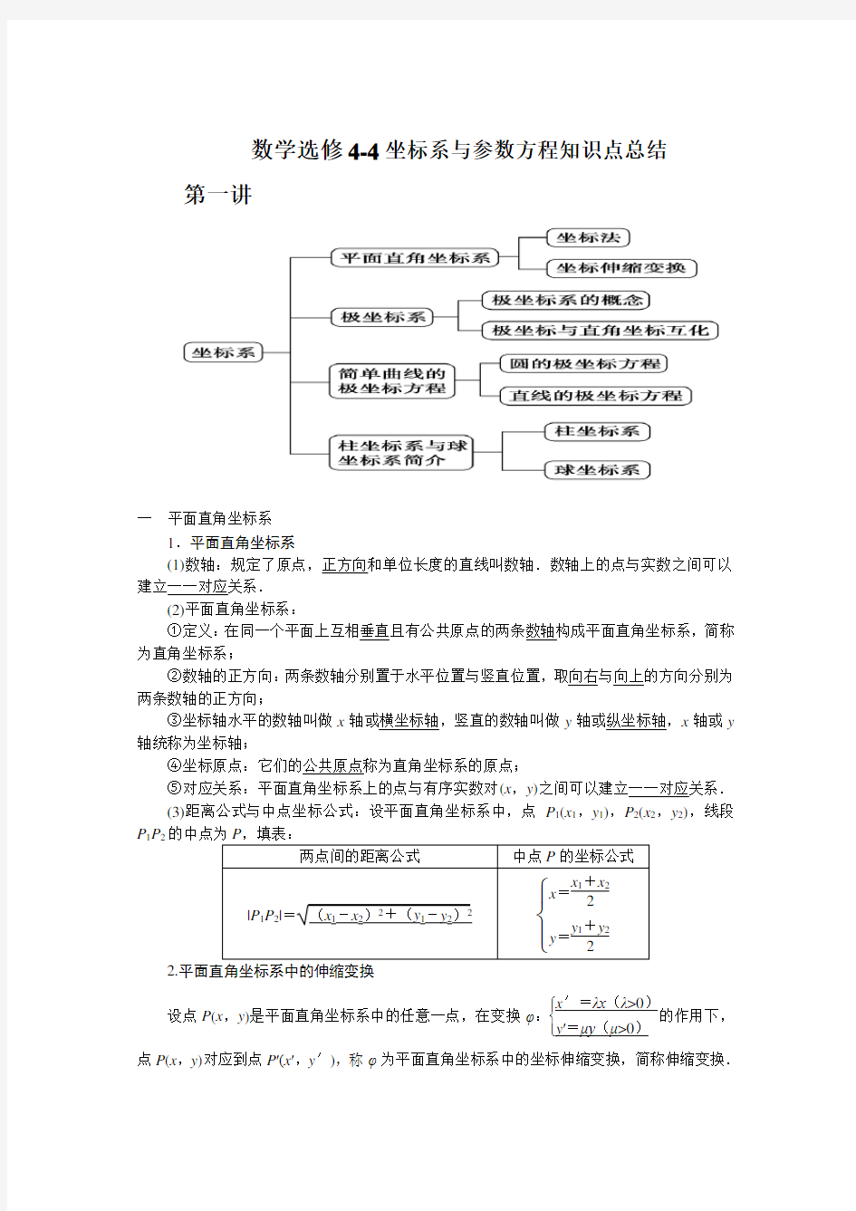 高中数学选修4-4知识点(最全版)