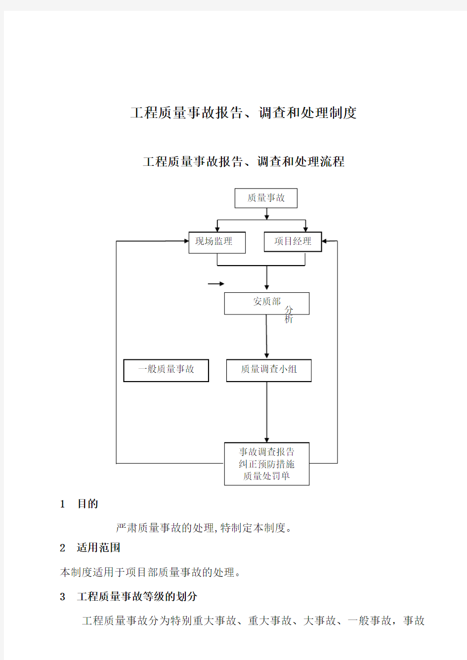 工程质量事故报告、调查和处理制度