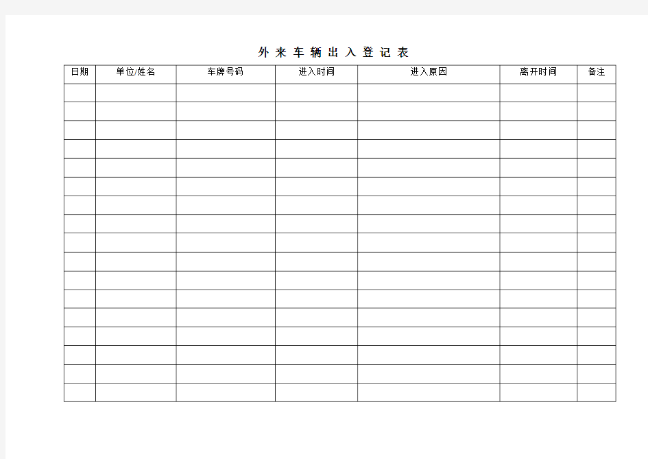 外来车辆出入登记表