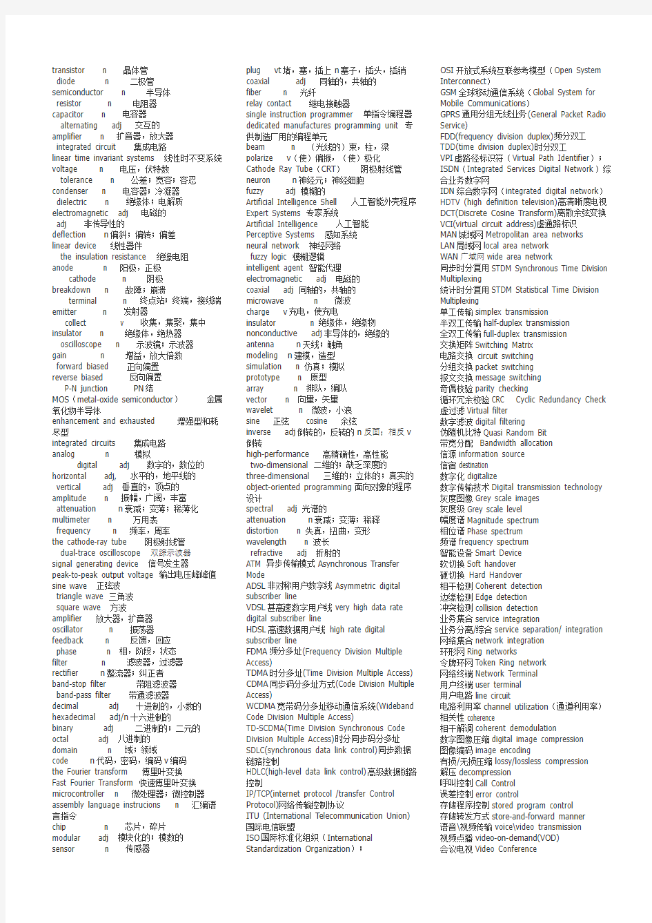 电子信息工程-专业英语-词汇-整理版