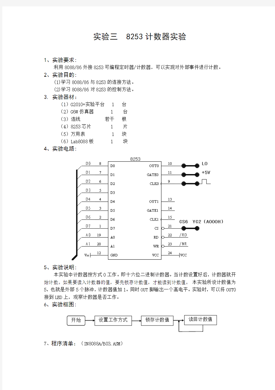 微机接口实验三 8253计数器实验