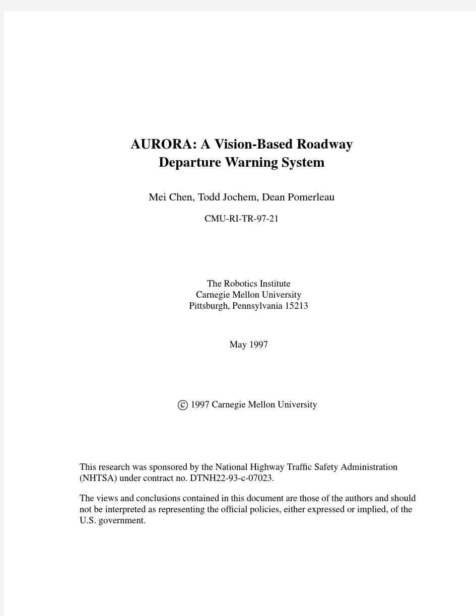 Aurora A Vision-Based Roadway Departure Warning System