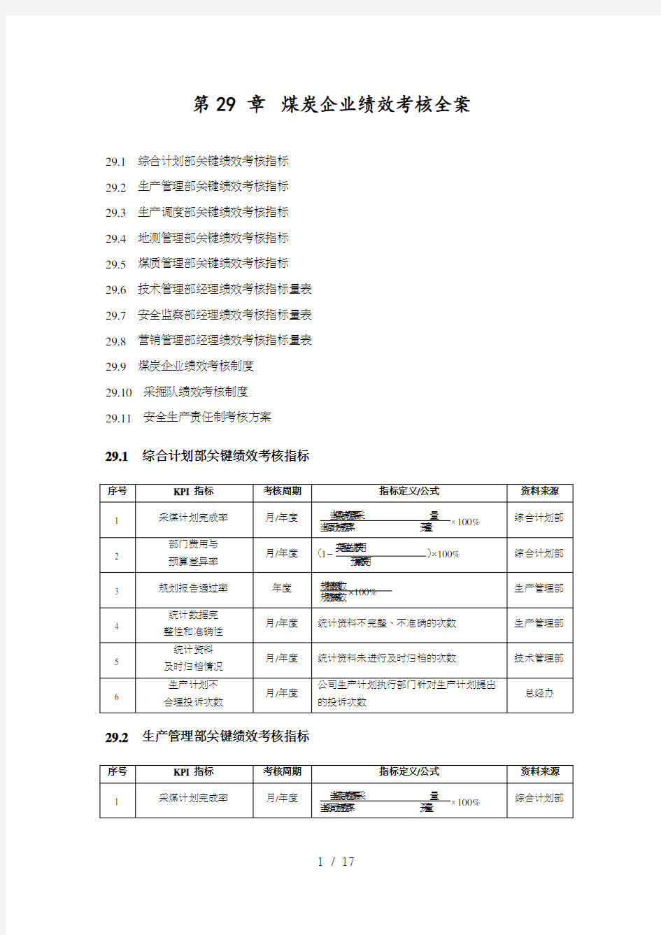 煤炭企业绩效考核全案