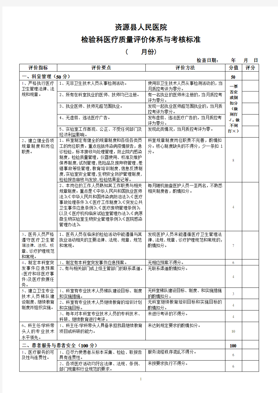 检验科医疗质量评价体系与考核标准(完整版)