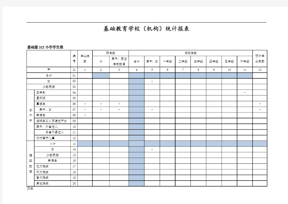 基础教育学校(机构)统计报表