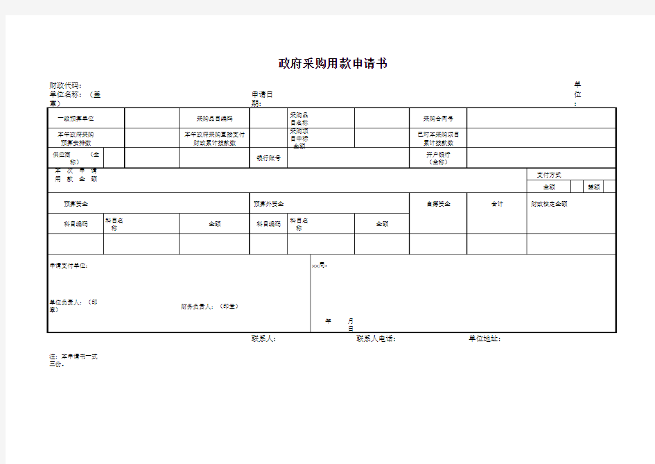 政府采购用款申请书.