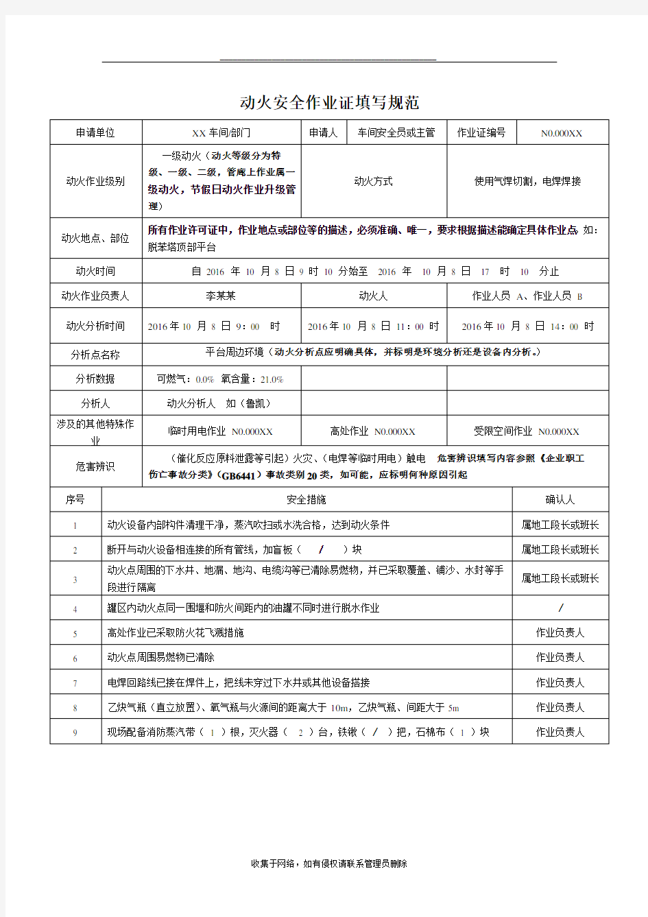 最新动火安全作业证填写范本