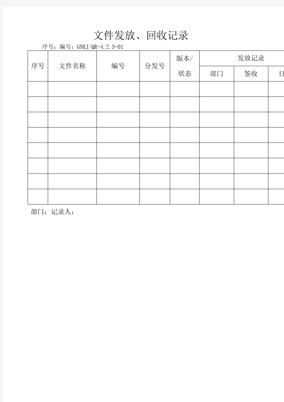 医疗器械公司质量手册表格