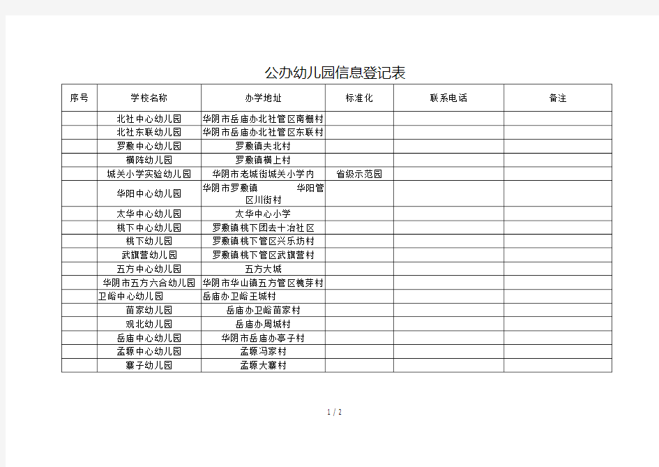 公办幼儿园信息登记表