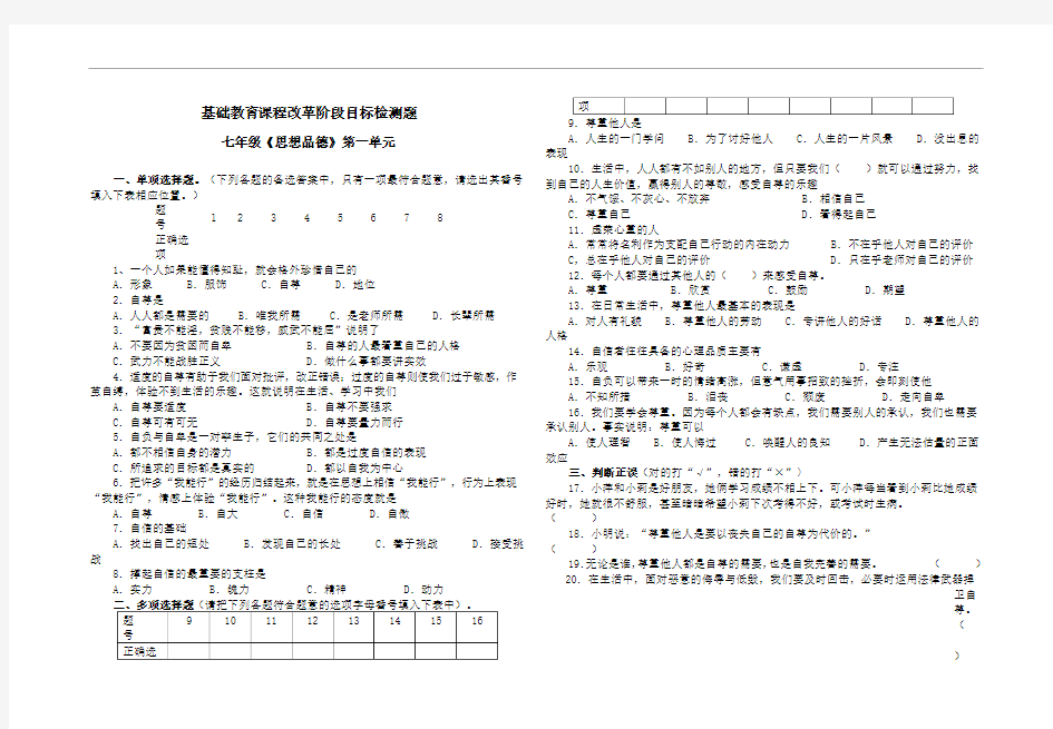 七年级政治下册练习题2