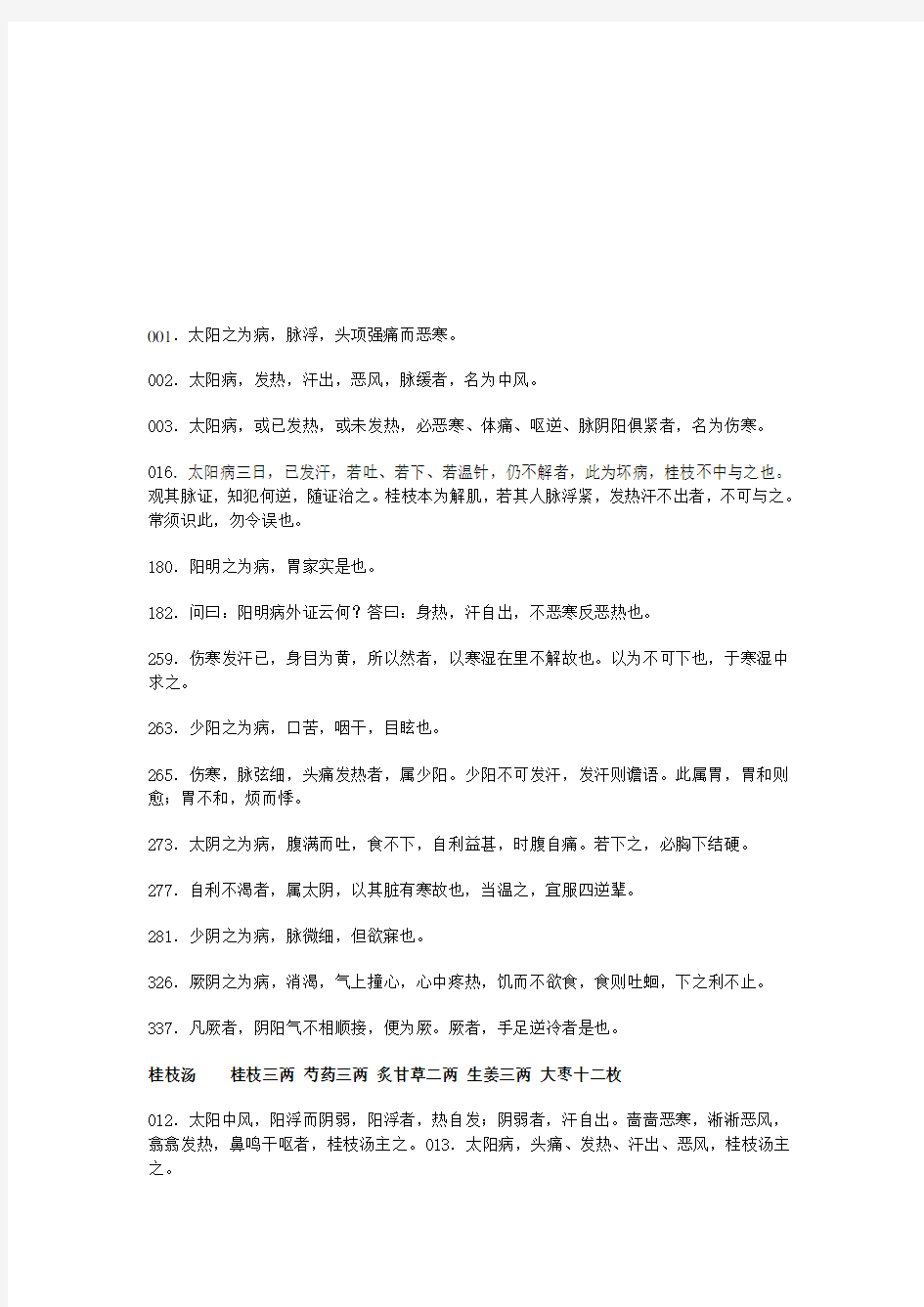 《伤寒论》原文整理_必背条文.