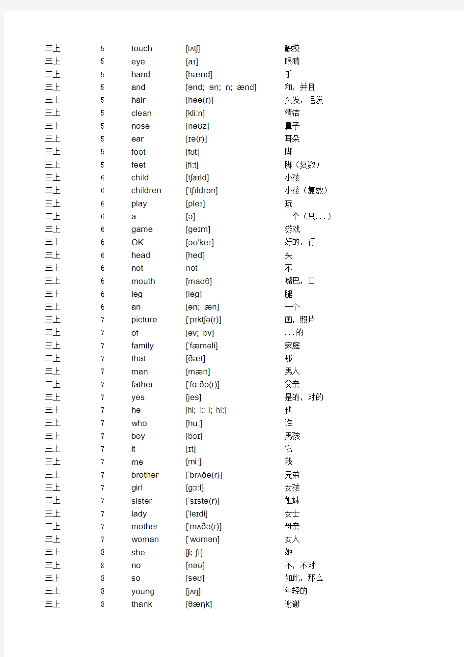 广州版教科版小学英语单词 三年级上下册 带音标