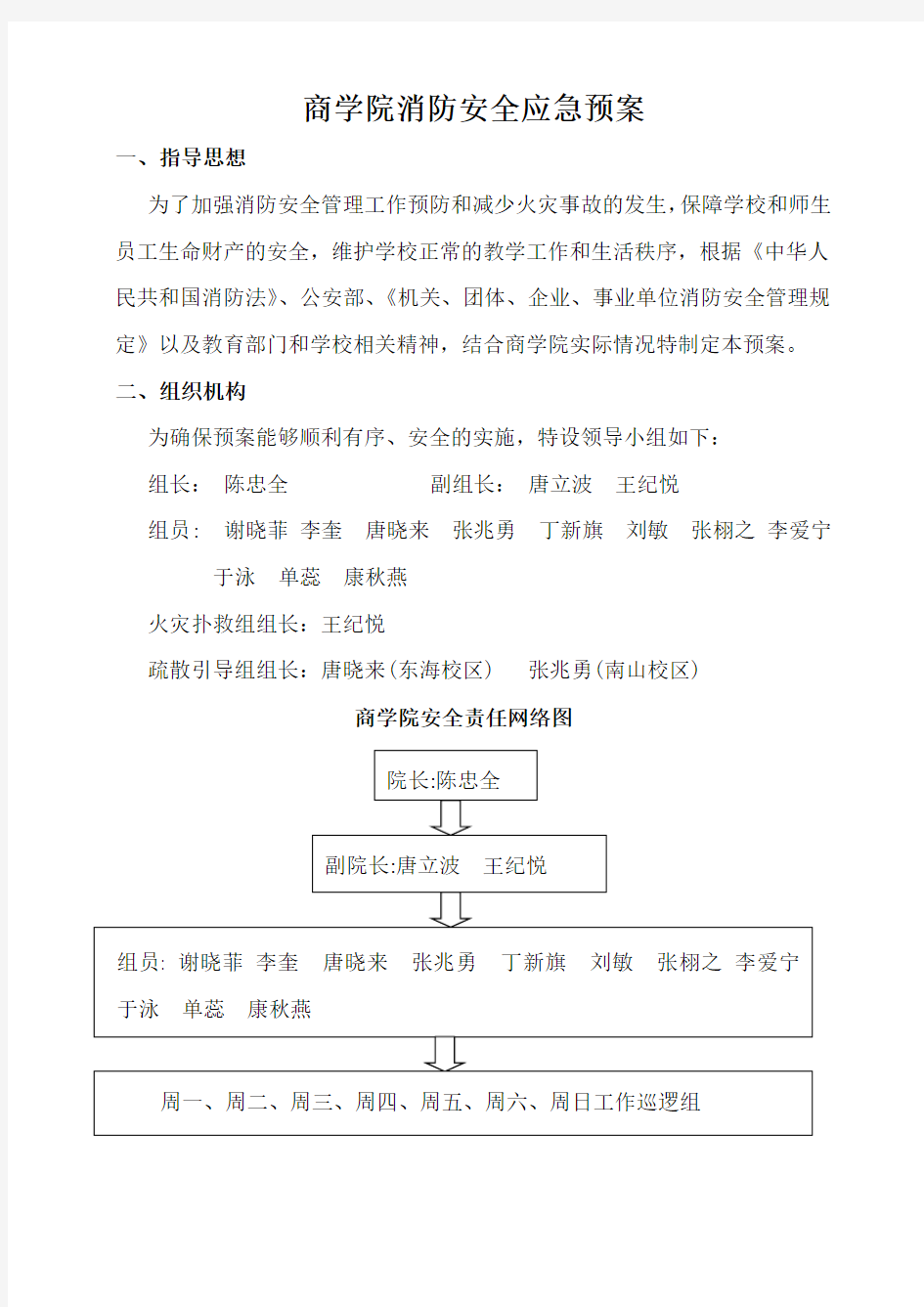 大学校园消防安全防火应急预案