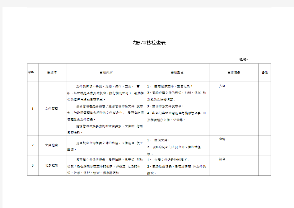 能源管理体系内部审核检查表