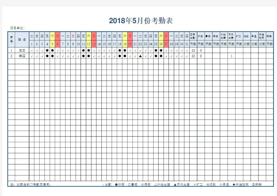 公司员工每日考勤表