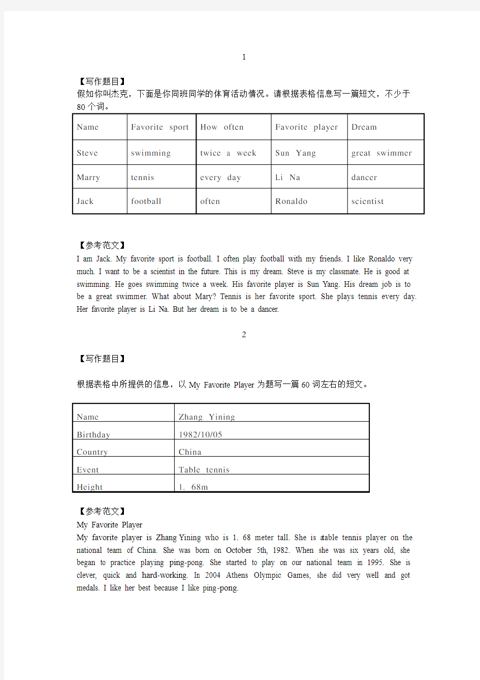 仁爱版八年级上册英语作文