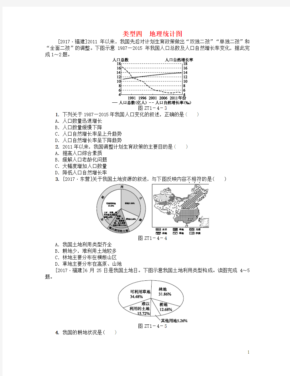 中考地理专题突破篇一读图用图类型四地理统计图复习考题训练