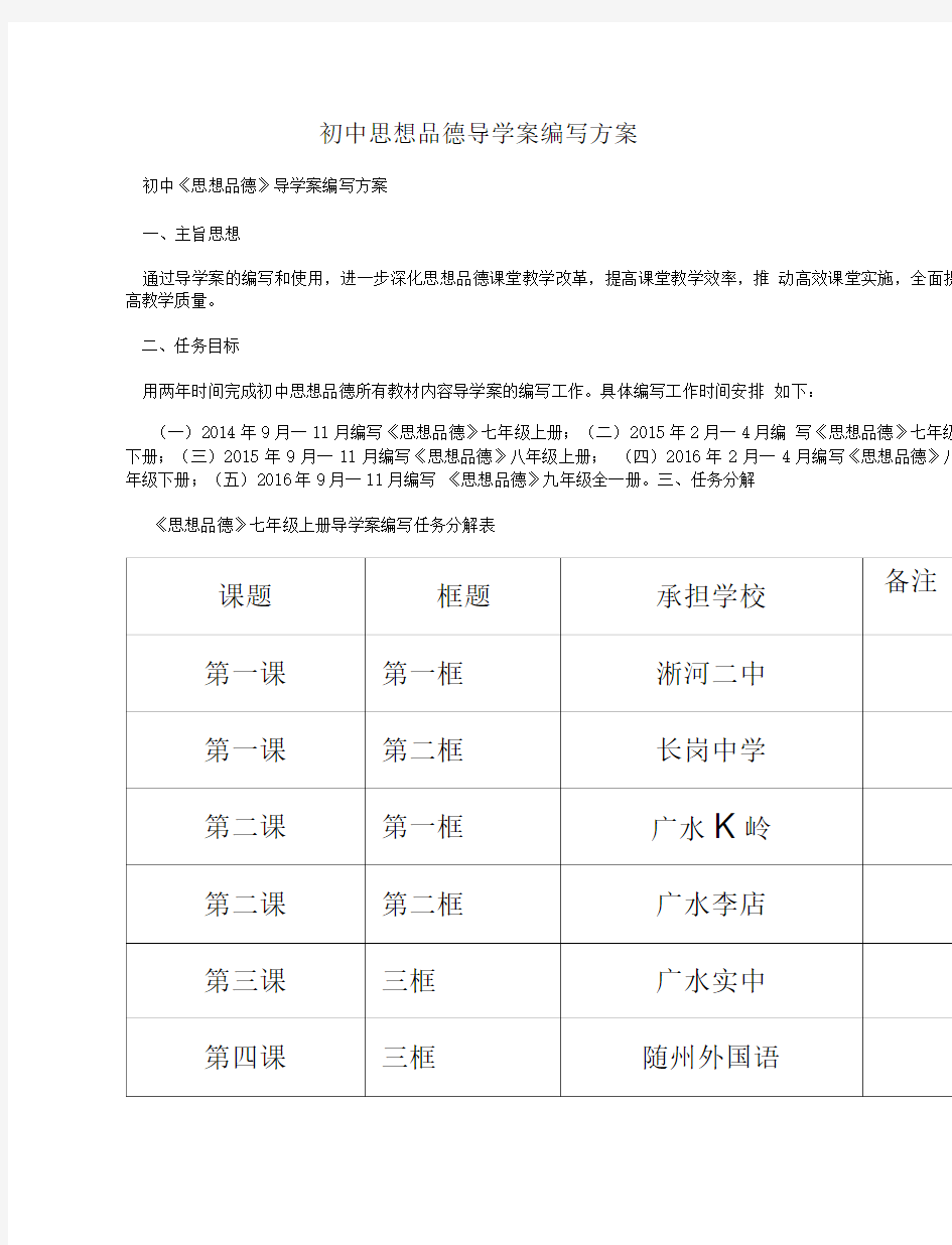 初中思想品德导学案编写方案.doc