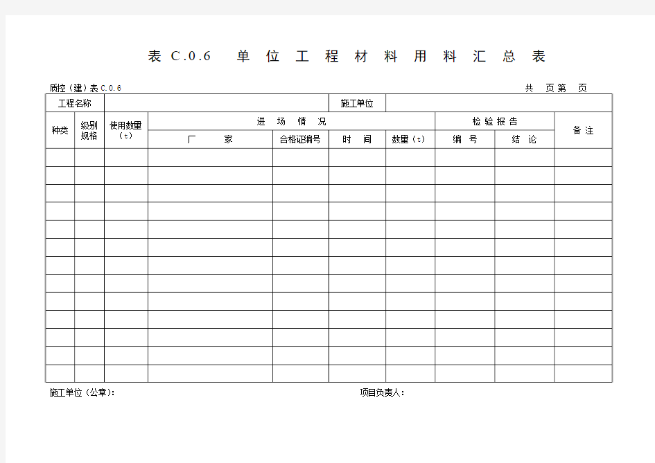 单位工程材料用量汇总表