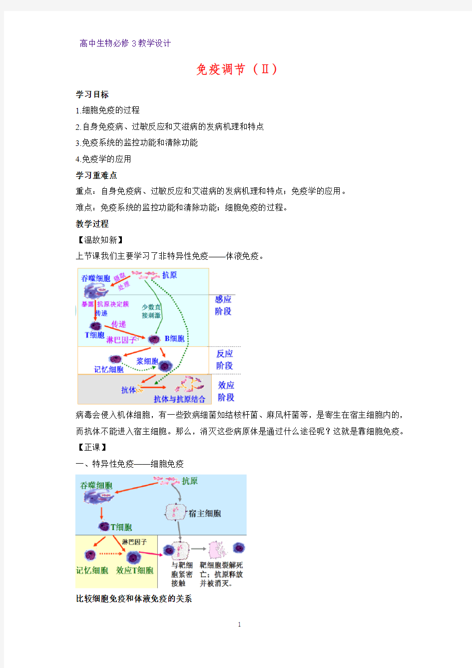 高中生物必修三教学设计3：2.4 免疫调节(Ⅱ) 教案