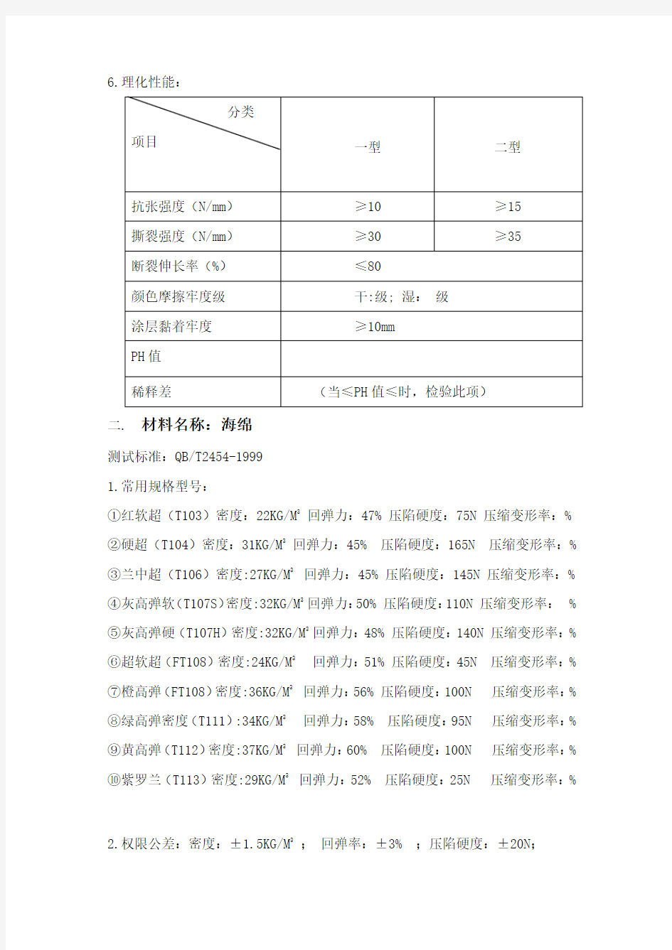 沙发系列主要材质说明及质量标准