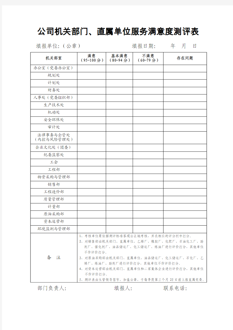 机关满意度调查表