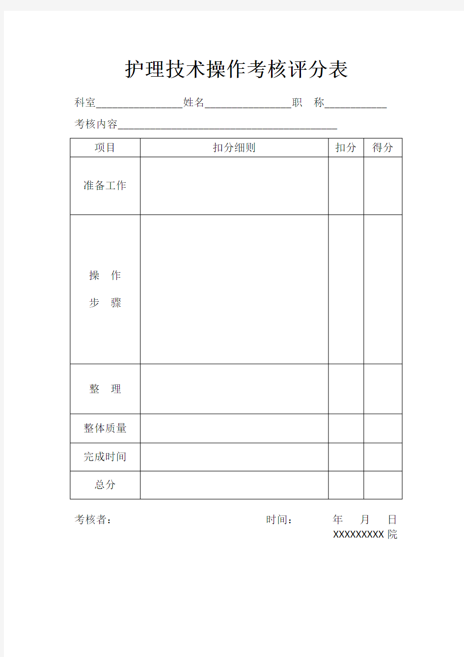 护理技术操作考核评分表