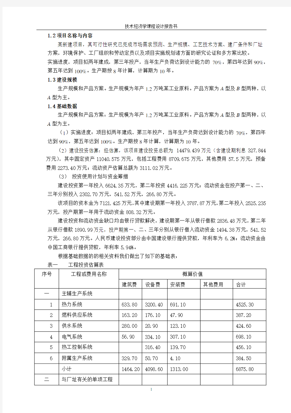 建设工业项目财务评价报告