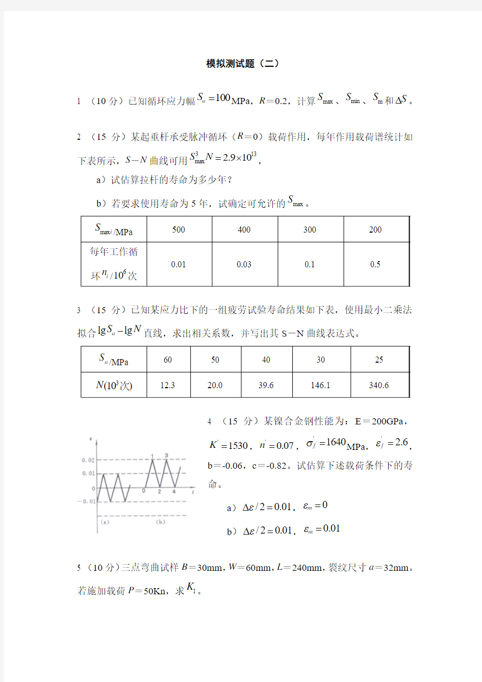 华中科技大学疲劳与断裂试卷(2份)(二)