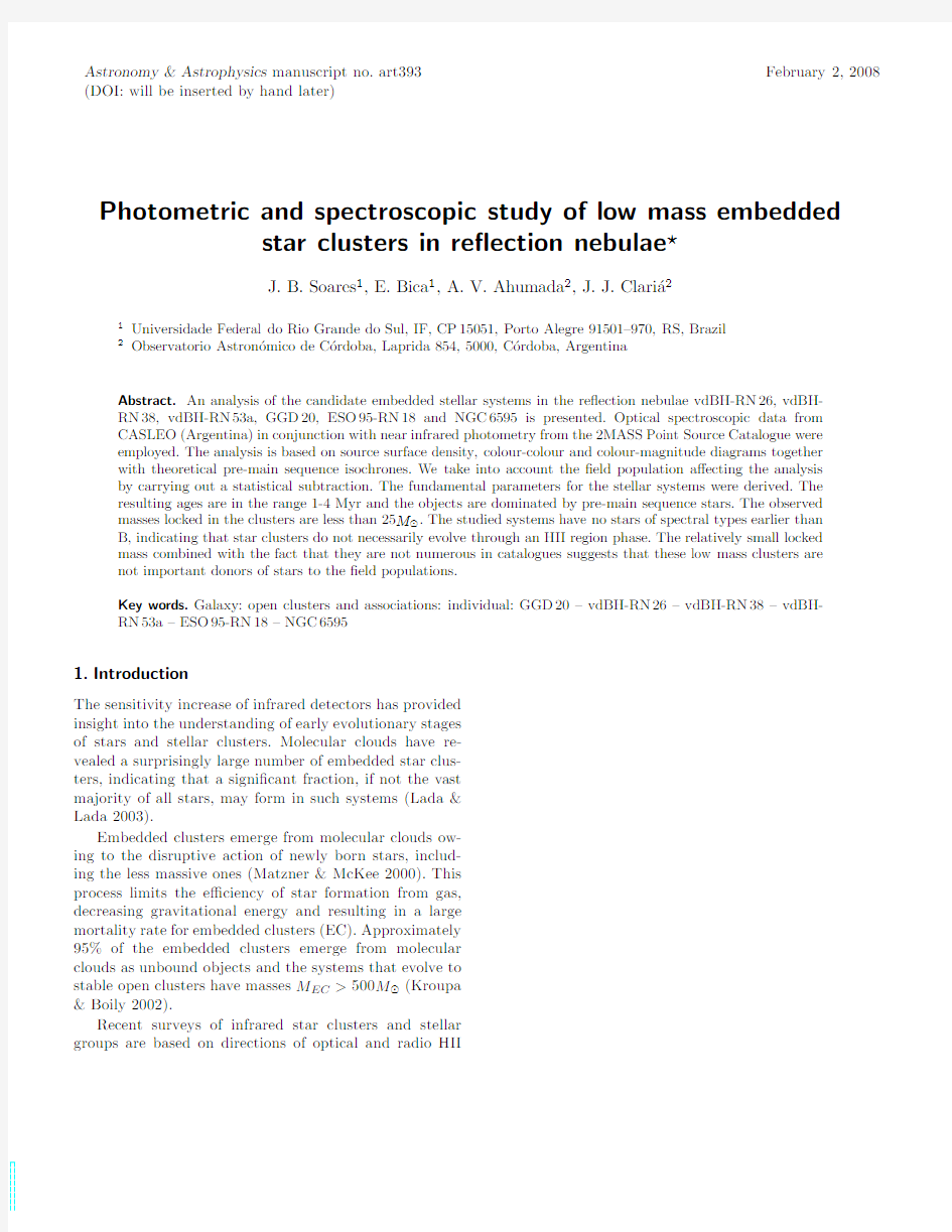 Photometric and spectroscopic study of low mass embedded star clusters in reflection nebula