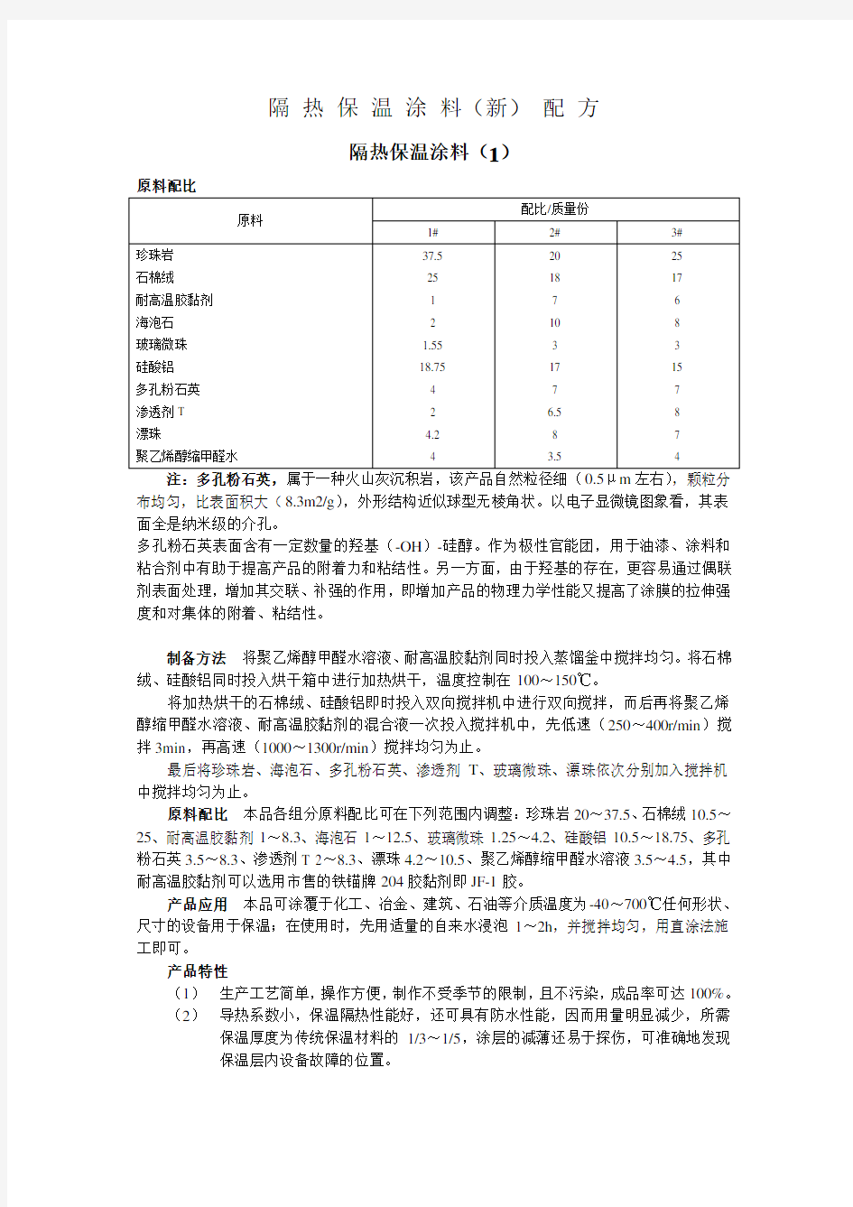 隔热保温涂料(新)配方