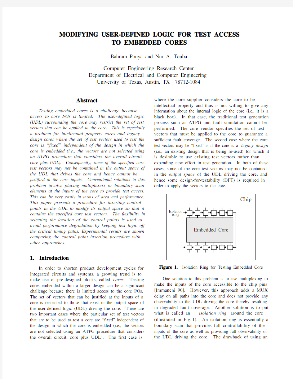 Modifying User-Defined Logic for Test Access to Embedded Cores