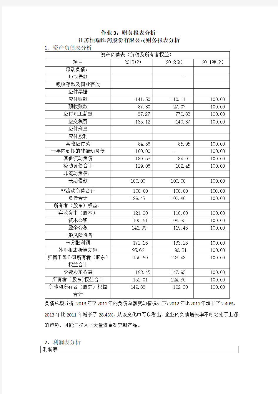 江苏恒瑞医药股份有限公司财务报表分析修改版